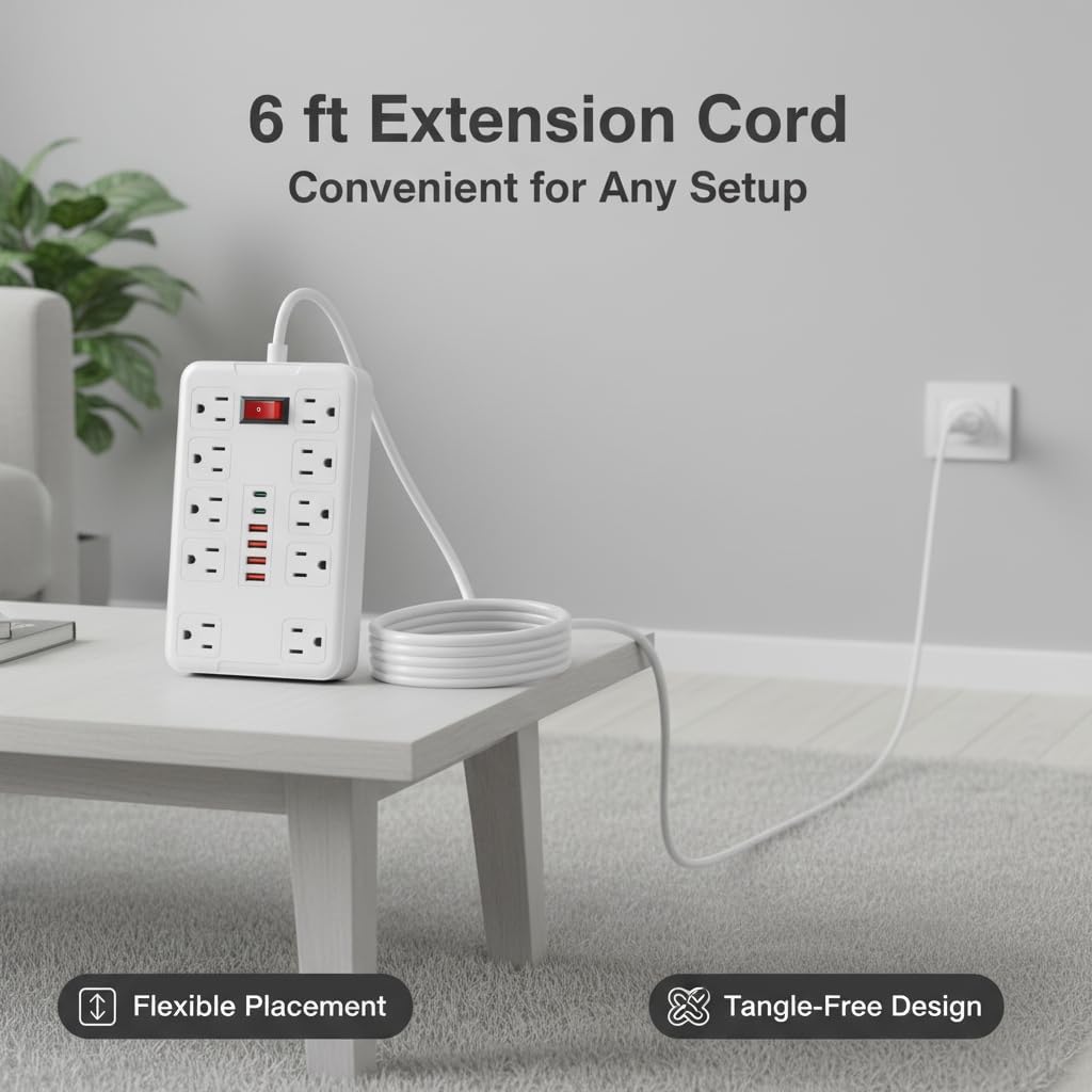 6 ft Extension Cord  
Convenient for Any Setup  

Flexible Placement  
Tangle-Free Design
