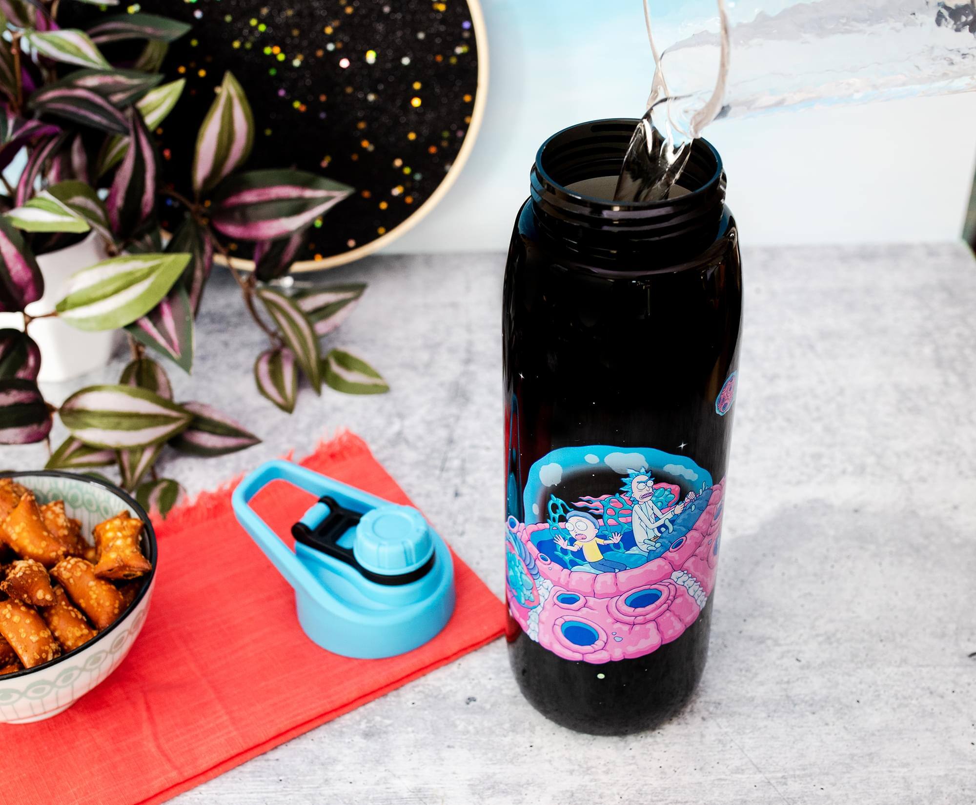 Alt View 3. Silver Buffalo - Rick and Morty Plastic Water Bottle With Screw-Top Lid | Holds 28 Ounces - Black.