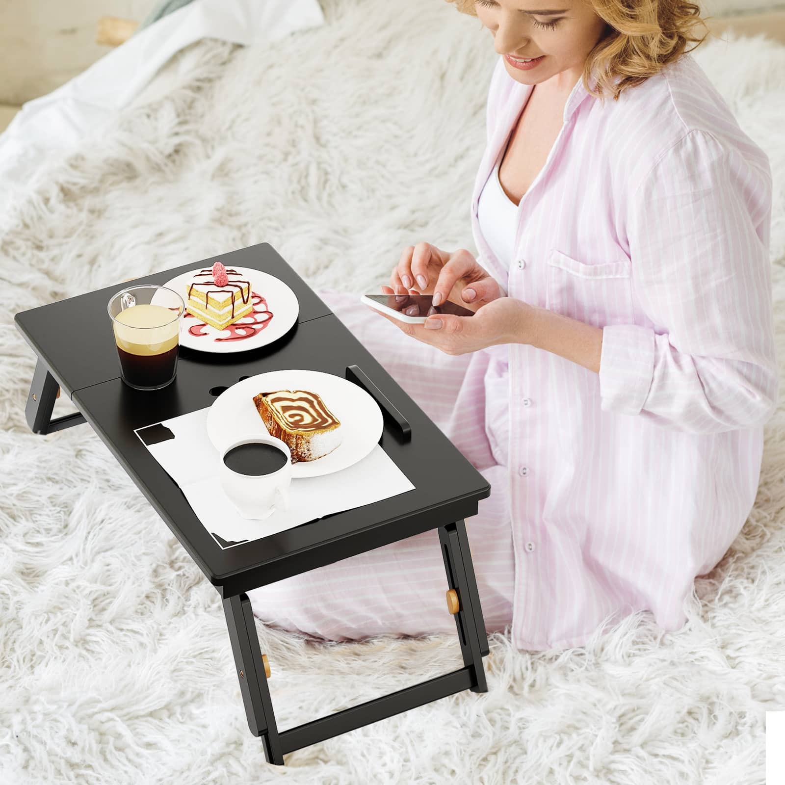 Alt View 14. Costway - Adjustable Bamboo Laptop Desk with Tilting Top and Drawer - Brown.