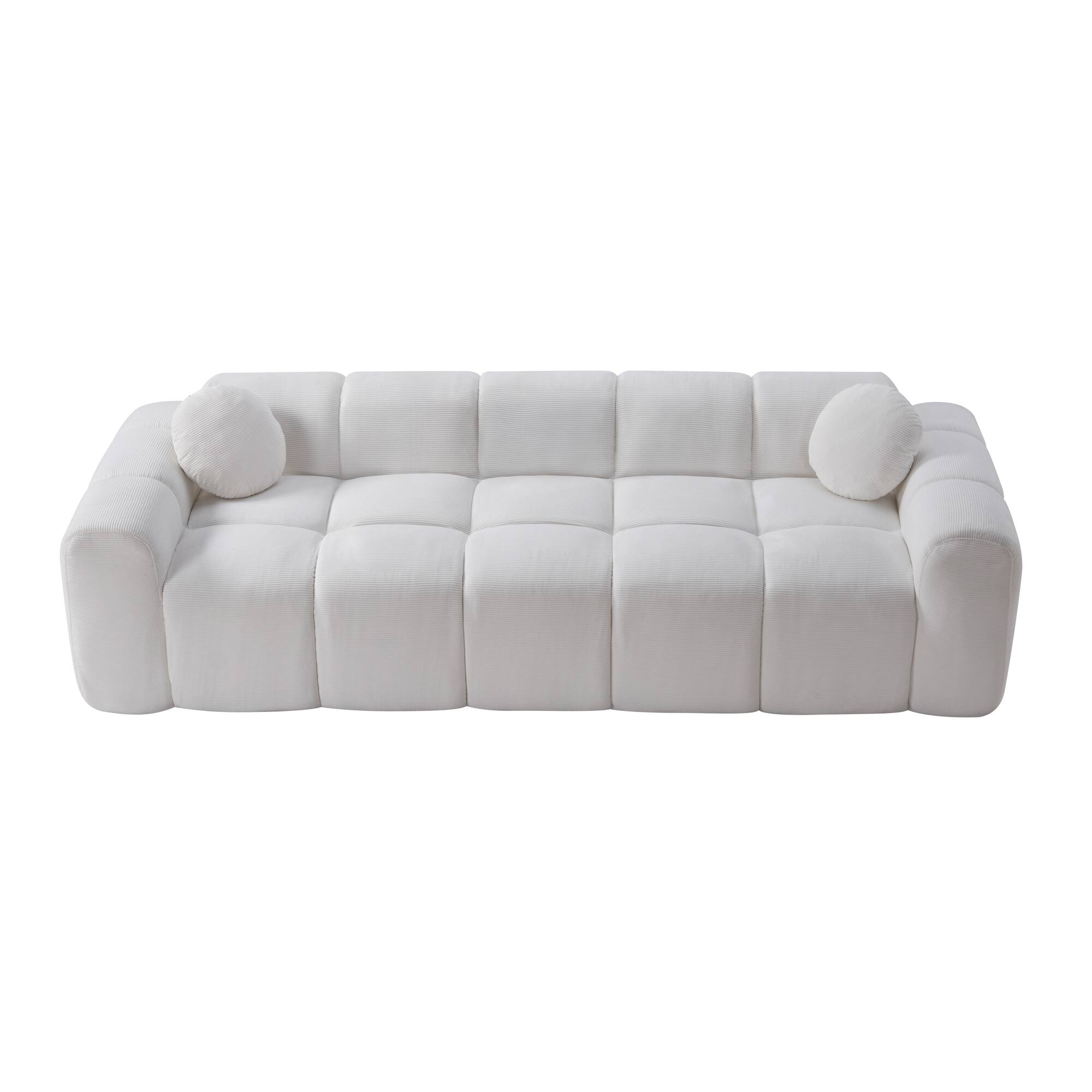 Angle. Boyel Living - 98.4-Inch Corduroy 3-Seat Cloud Floor Sofa with 2 Pillows - White.