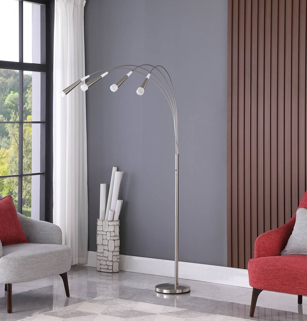Alt View 2. Hivvago - Hivvago 72 Inch Silver Four Light LED Arc Floor Lamp With White - Silver.