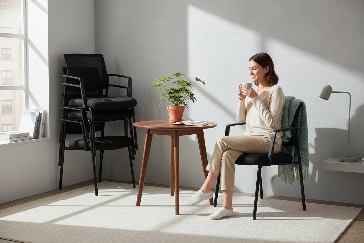 Alt View 2. AOITUN - Mesh Back Stacking Arm Chairs Set of 2,Upholstered for Comfortable Daily Use - Black.