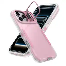 Dteck - For Apple iPhone 17 Pro Max Rugged Case, Heavy Duty Dual Layer Shockproof Lens Kickstand Drop Protection Cover - Pink