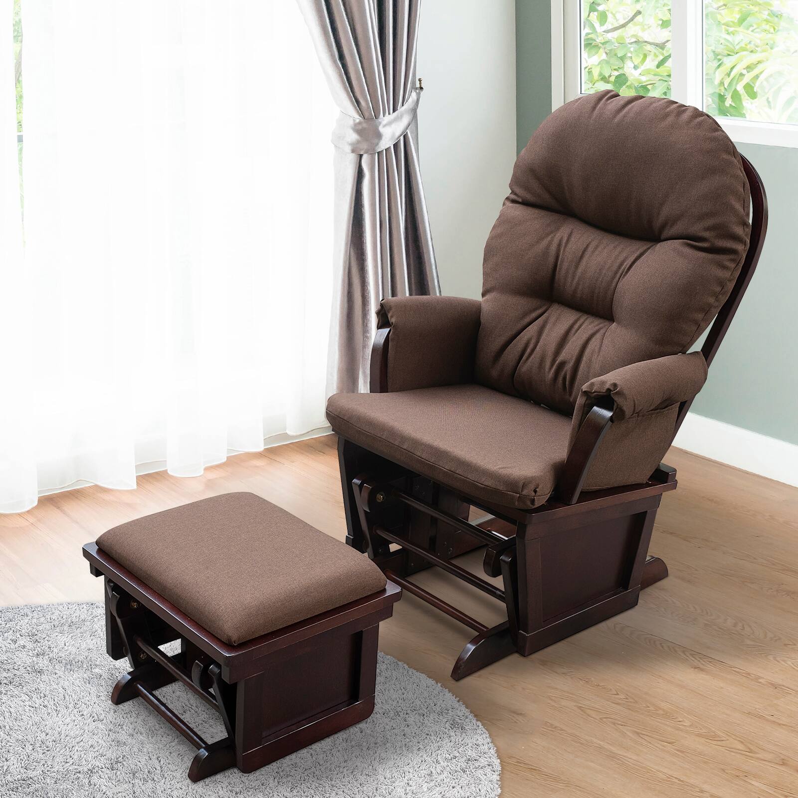 Alt View 1. Homcom - Nursery Glider Rocking Chair w/Ottoman: Thick Padded Cushion Seating Wood Base - Brown.