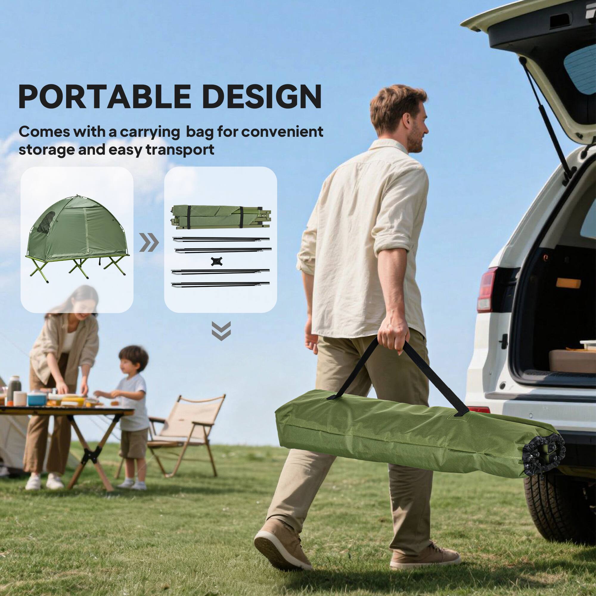 PORTABLE DESIGN  
Comes with a carrying bag for convenient storage and easy transport