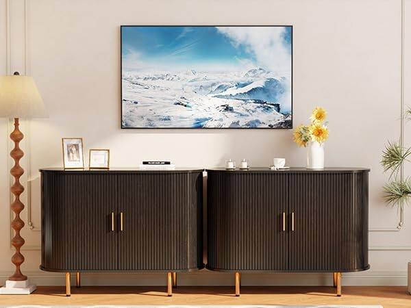 Alt View 5. Tiramisubest - 40 Inch Storage Cabinet,Fluted Sideboard Buffet Cabinet with Tambour Sliding Doors & Adjustable Shelf (Black) - Black.