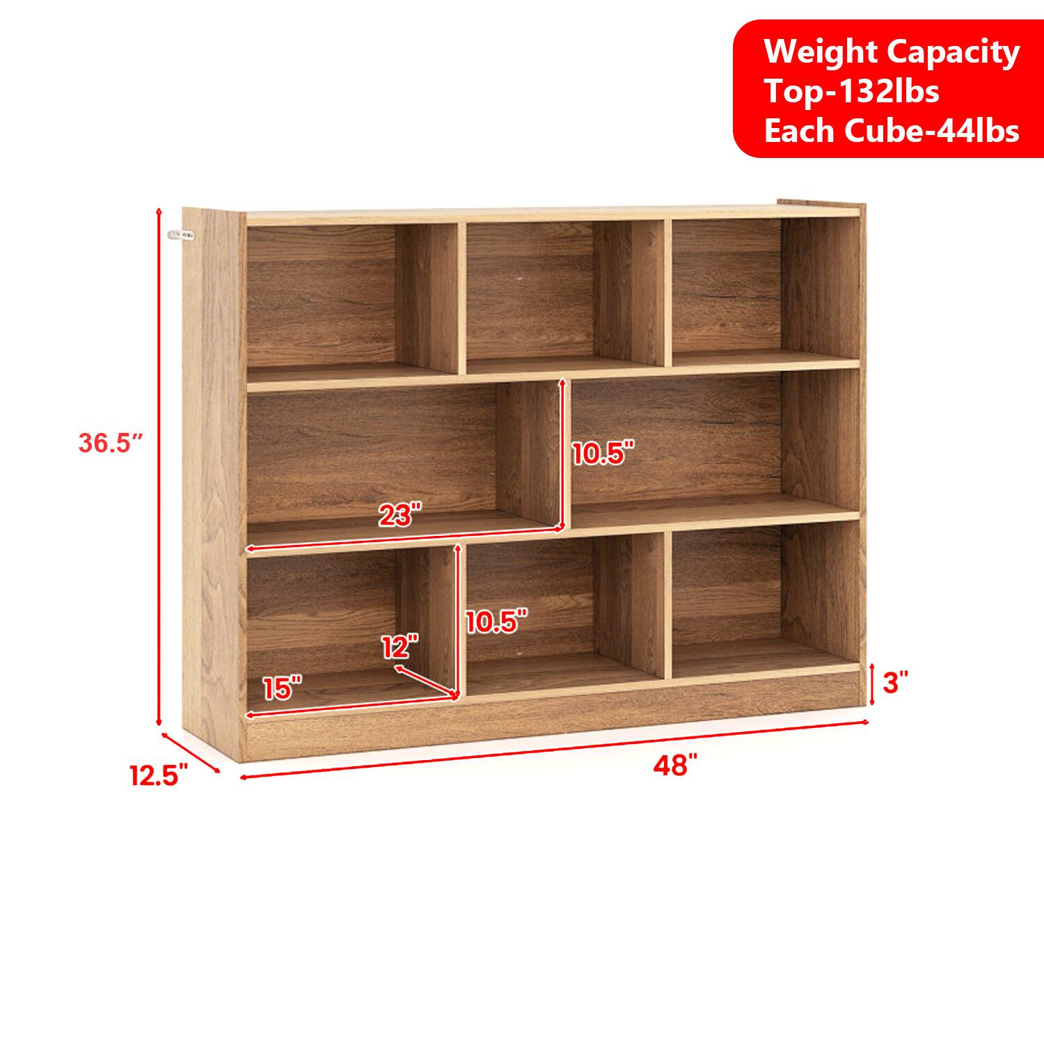 Weight Capacity  
Top-132lbs  
Each Cube-44lbs  

36.5"  
10.5"  
23"  
15"  
12"  
10.5"  
3"  
12.5"  
48"