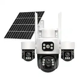 Cluzine - Triple Lens Solar Security Camera,Audio-Visual Alarm, Full Color Night Vision, Outdoor Surveillance