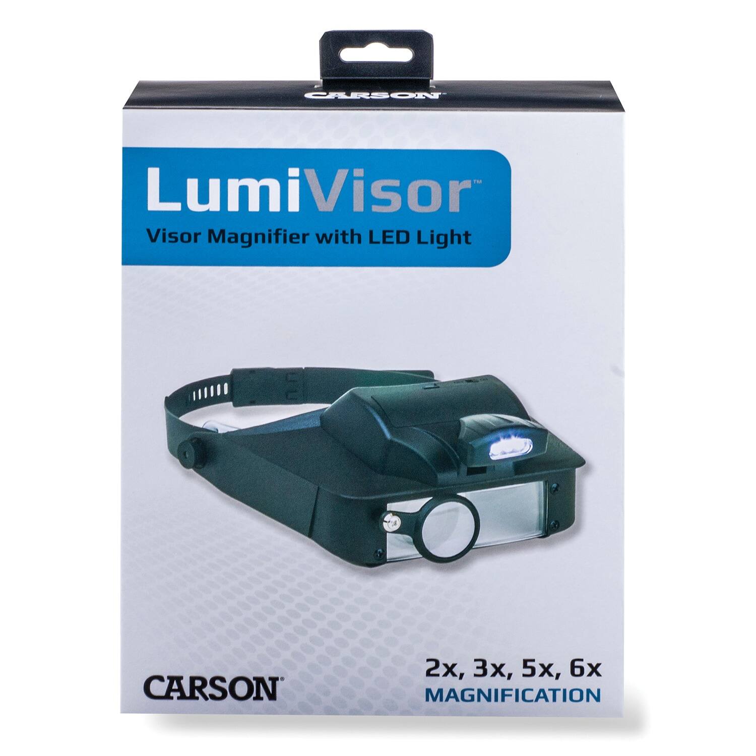 CARSON LumiVisor Visor Magnifier with LED Light  
2x, 3x, 5x, 6x MAGNIFICATION