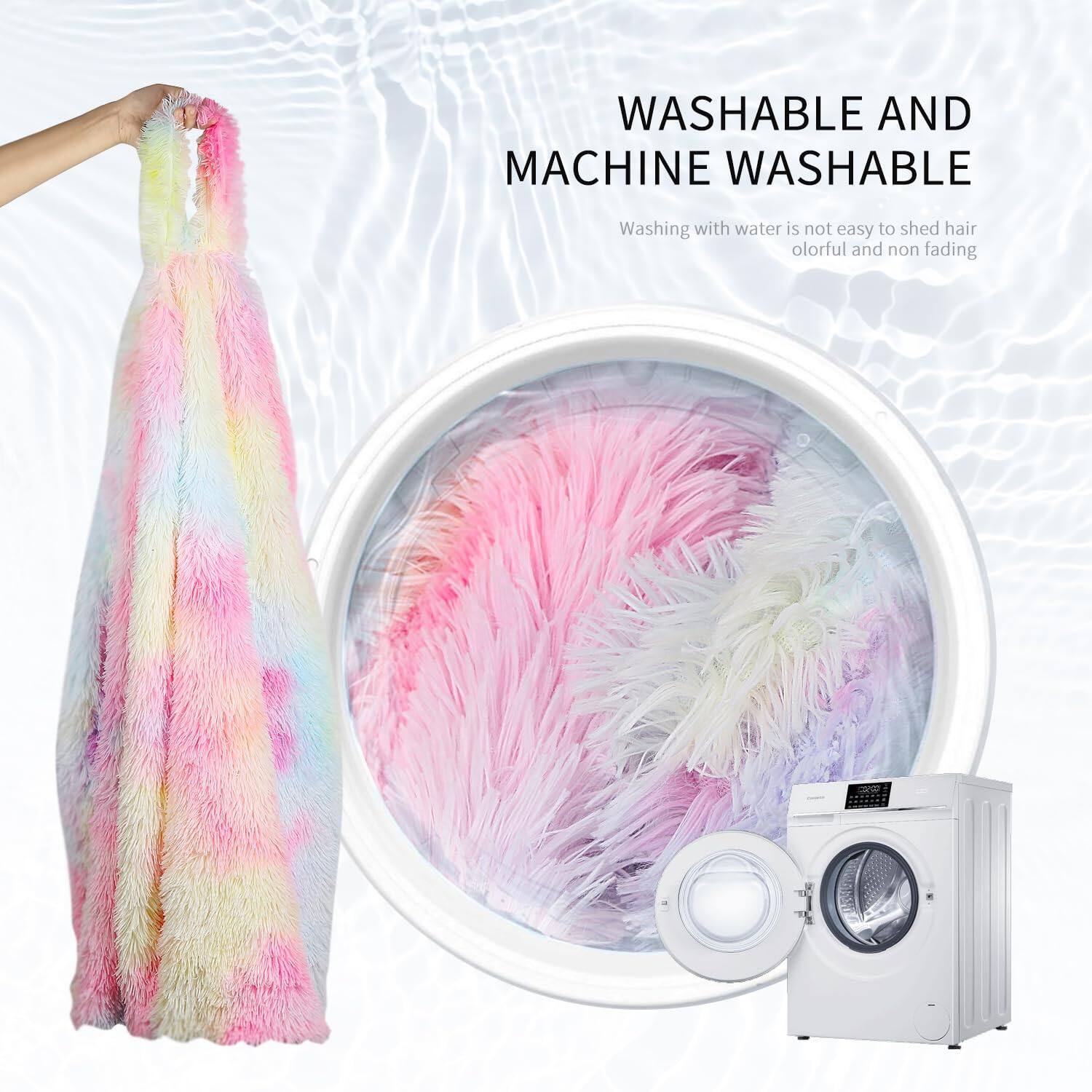 WASHABLE AND MACHINE WASHABLE  
Washing with water is not easy to shed hair, colorful and non-fading