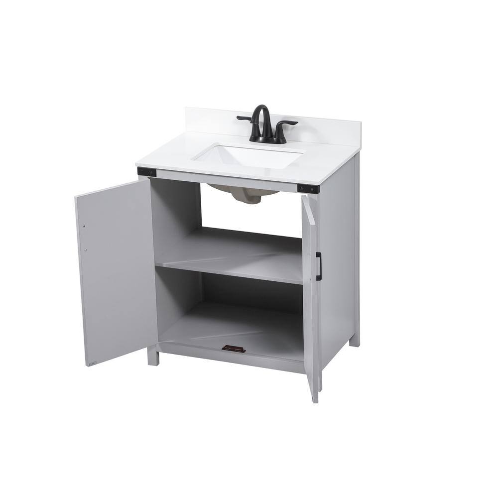 Angle. Elegant Kitchen and Bath - 30 inch Single bathroom vanity in grey with backsplash - Grey.