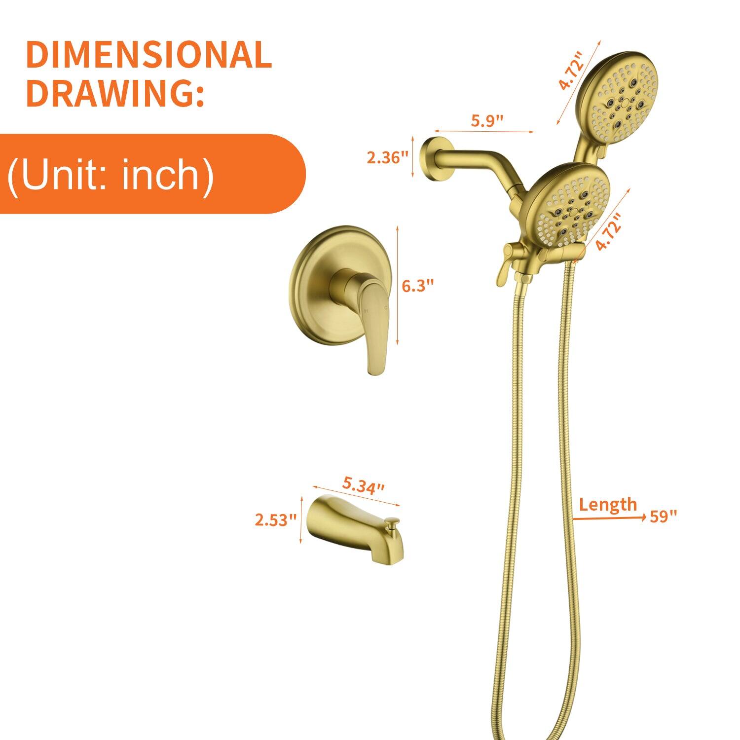 DIMENSIONAL DRAWING:  
(Unit: inch)  

- 5.9"  
- 4.72"  
- 2.36"  
- 6.3"  
- 4.72"  
- 2.53"  
- 5.34"  
- Length: 59"