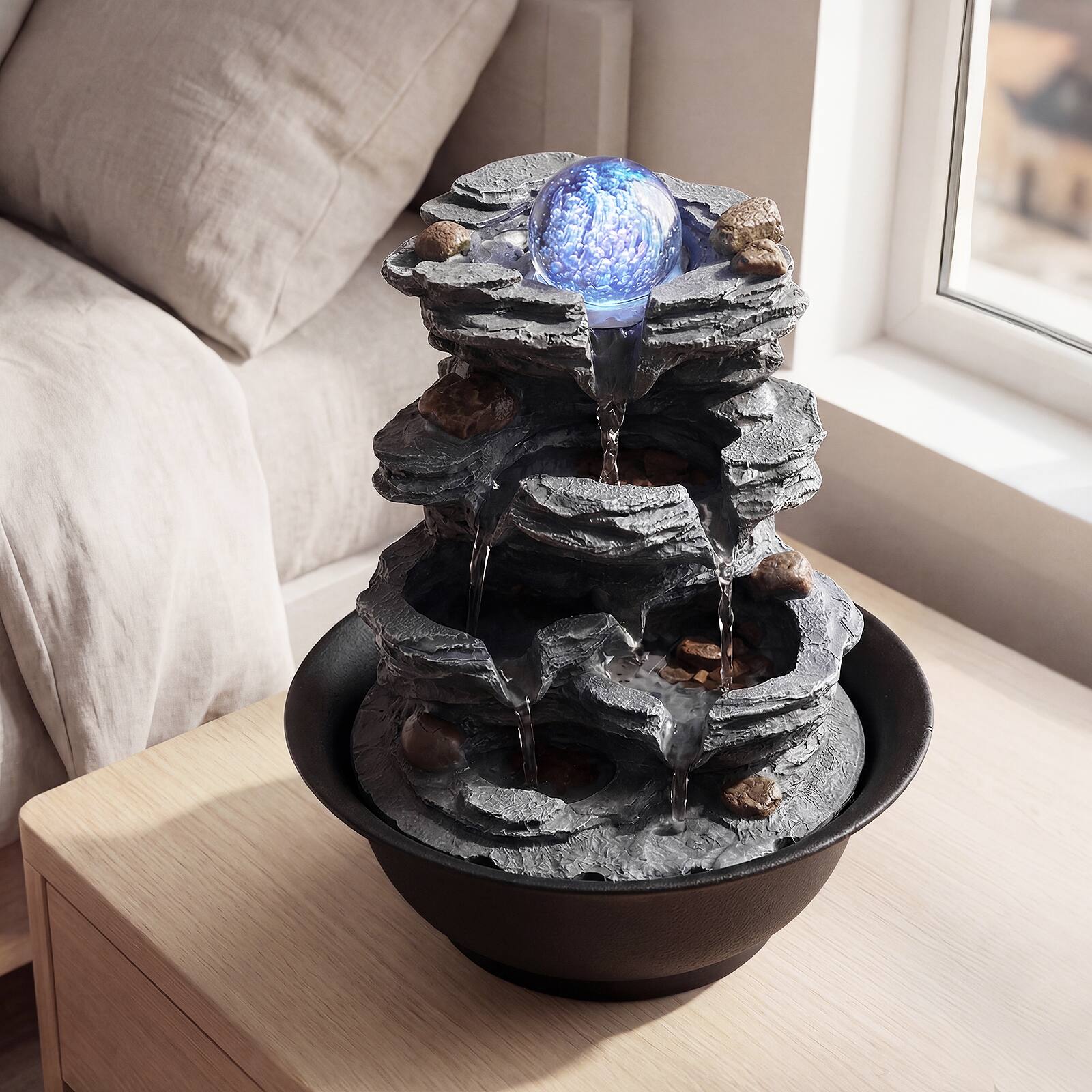 Alt View 4. Gymax - Gymax Tabletop Water Fountain w/Rolling Crystal Ball Color-Changing LED Light Pump - Black.