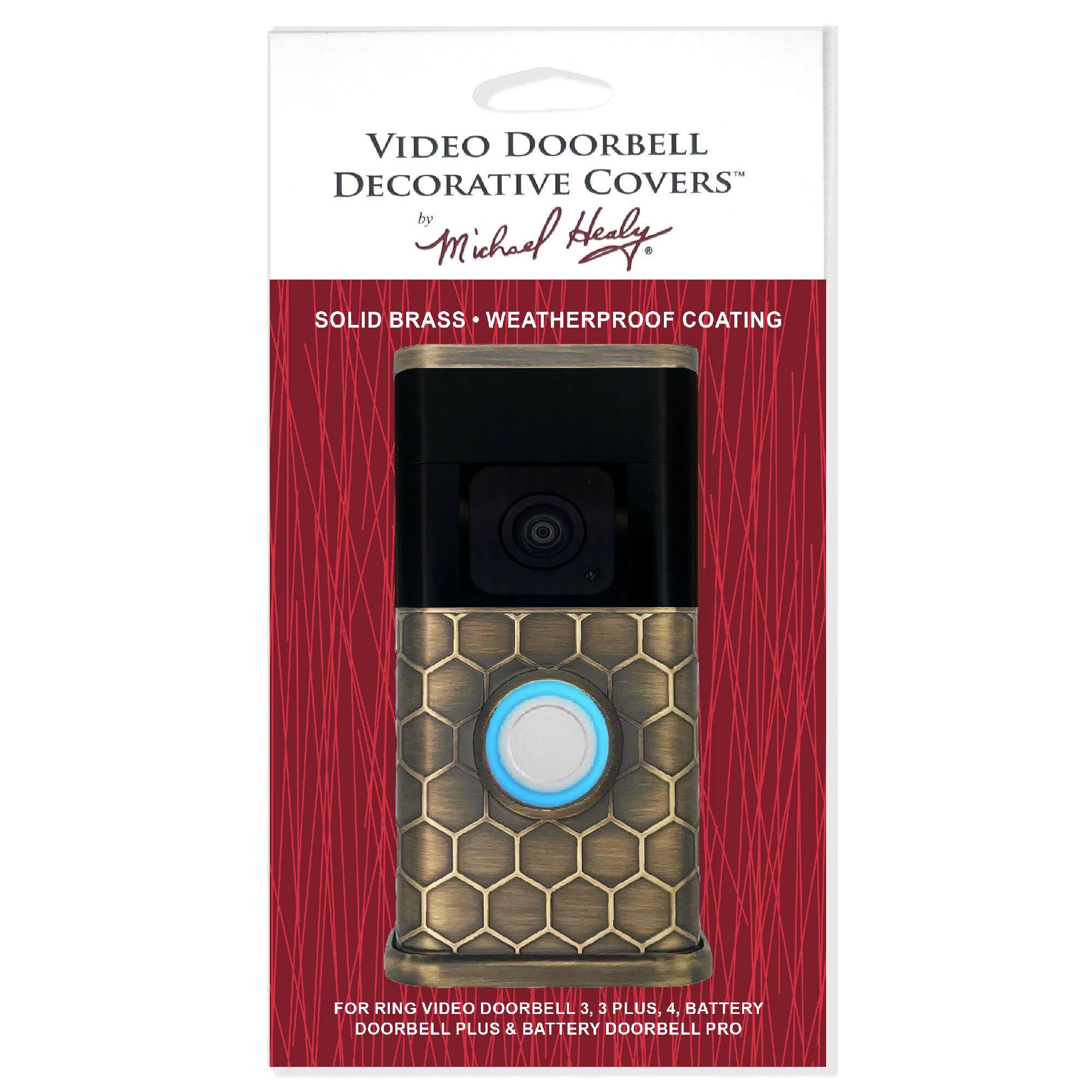 VIDEO DOORBELL DECORATIVE COVERS by Michael Hely - SOLID BRASS WEATHERPROOF COATING FOR RING VIDEO DOORBELL 3, 3 PLUS, 4, BATTERY DOORBELL PLUS & BATTERY DOORBELL PRO