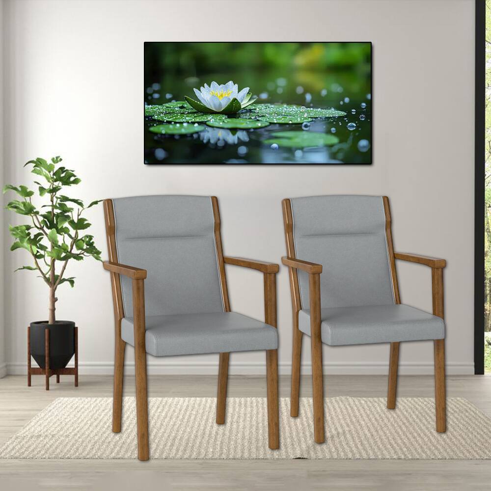 Front. Hivvago - Set of 2 High-Back Wooden Accent Chairs with Plush Upholstery and Cushioned Seat - Gray.