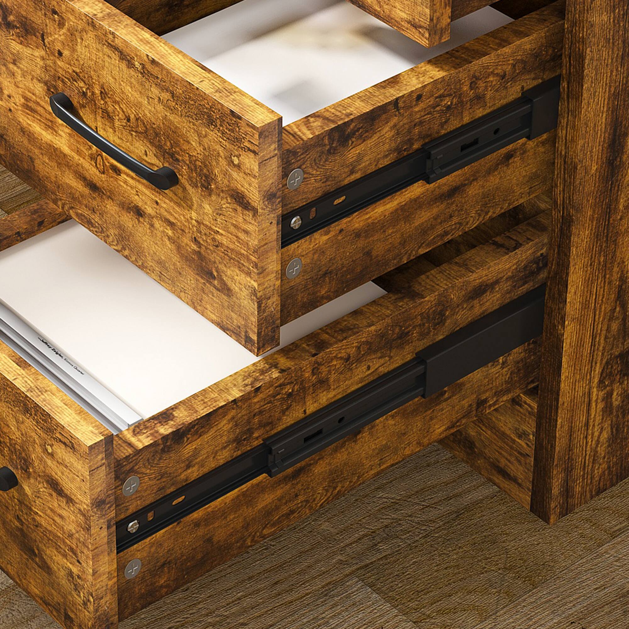 Alt View 2. Tiramisubest - Computer Desk with 4-in-1 Socket & 3 Drawers,4 Storage Shelves,Carbonized Wood Finish Laminate for a Variety of Places - Brown.