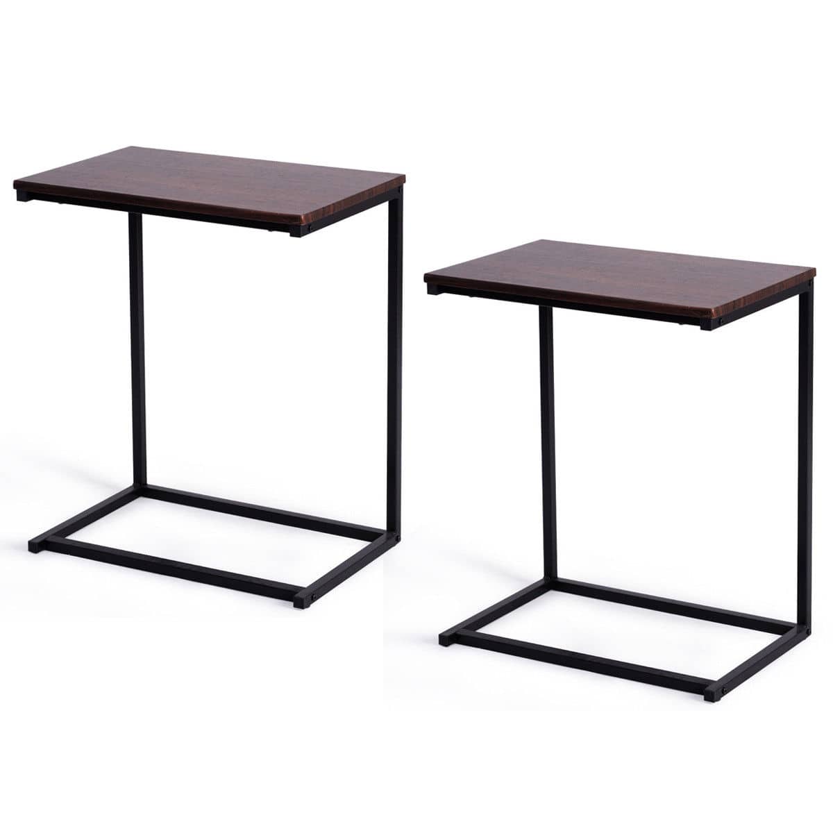 Gymax - 2PCS 26'' Laptop Holder Sofa Side End Table C Table Home Office Furniture - walnut