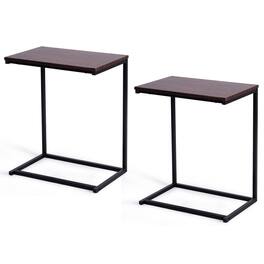 Gymax - 2PCS 26'' Laptop Holder Sofa Side End Table C Table Home Office Furniture - walnut