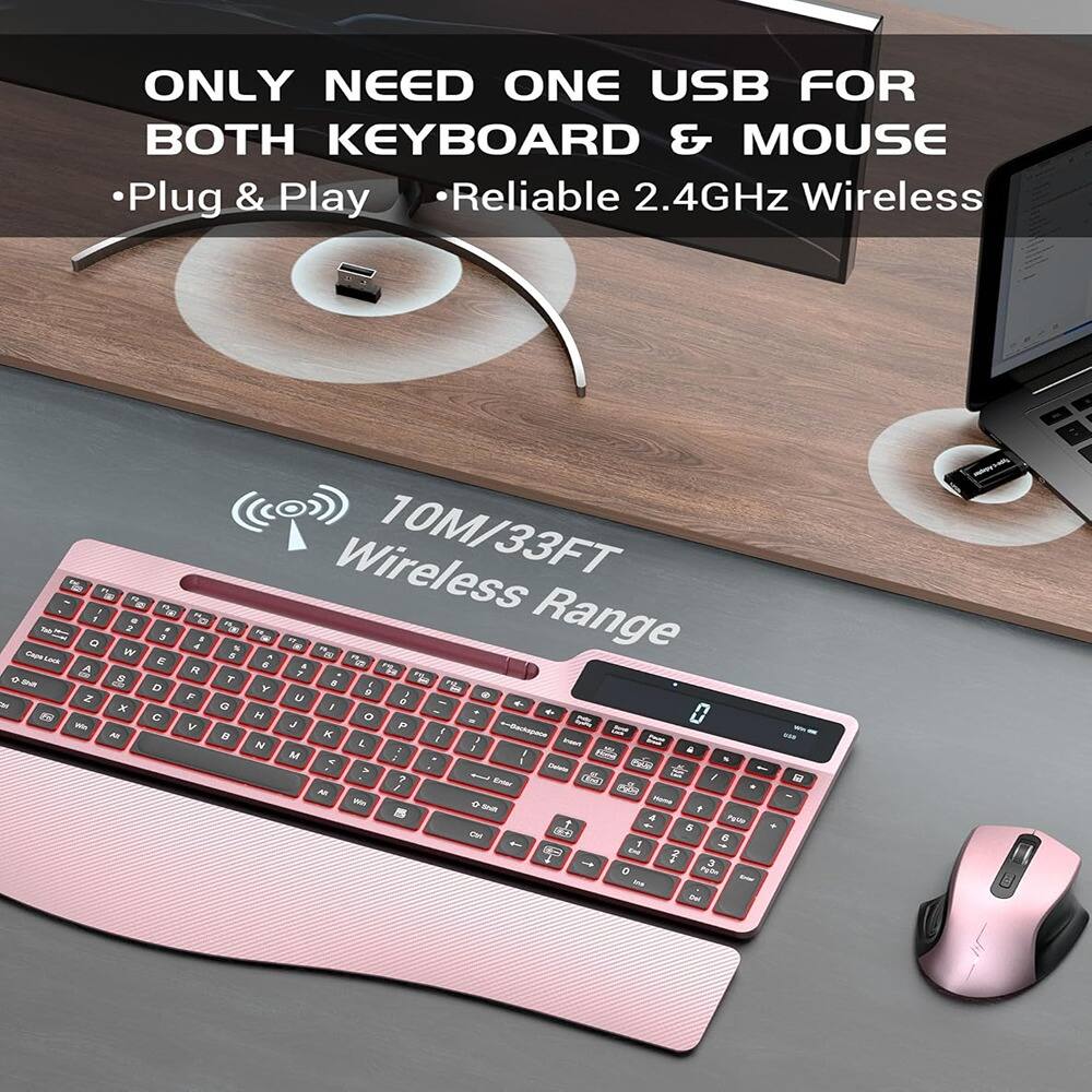 ONLY NEED ONE USB FOR BOTH KEYBOARD & MOUSE
- Plug & Play
- Reliable 2.4GHz Wireless
10M/33FT Wireless Range