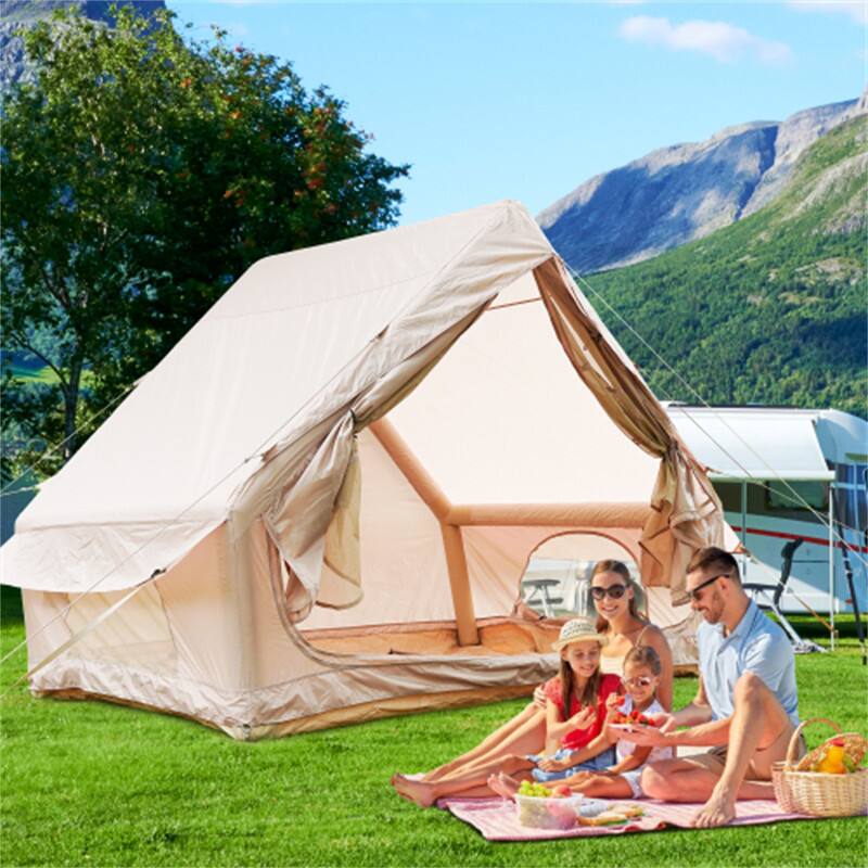 Alt View 7. HTUTWOO - Inflatable Tent With Pump for 4-6 Person - Waterproof Outdoor Glamping Tent, Luxury Camping Tent with 12 Mesh Windows - Khaki.