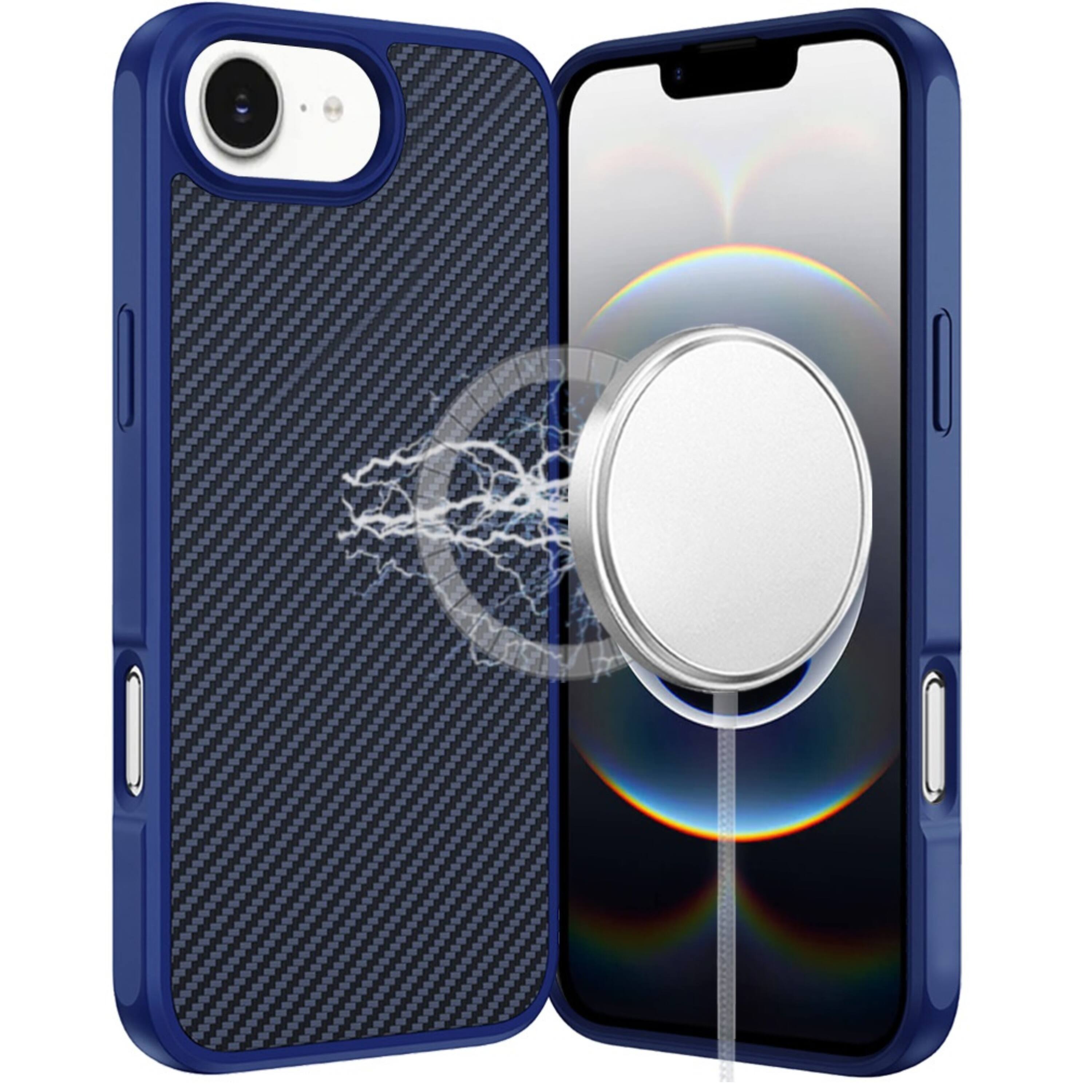 Front. Kitcheniva - Rubberized Carbon Fiber Protective Phone Case For iPhone 16e 17e Navy Blue - Navy.