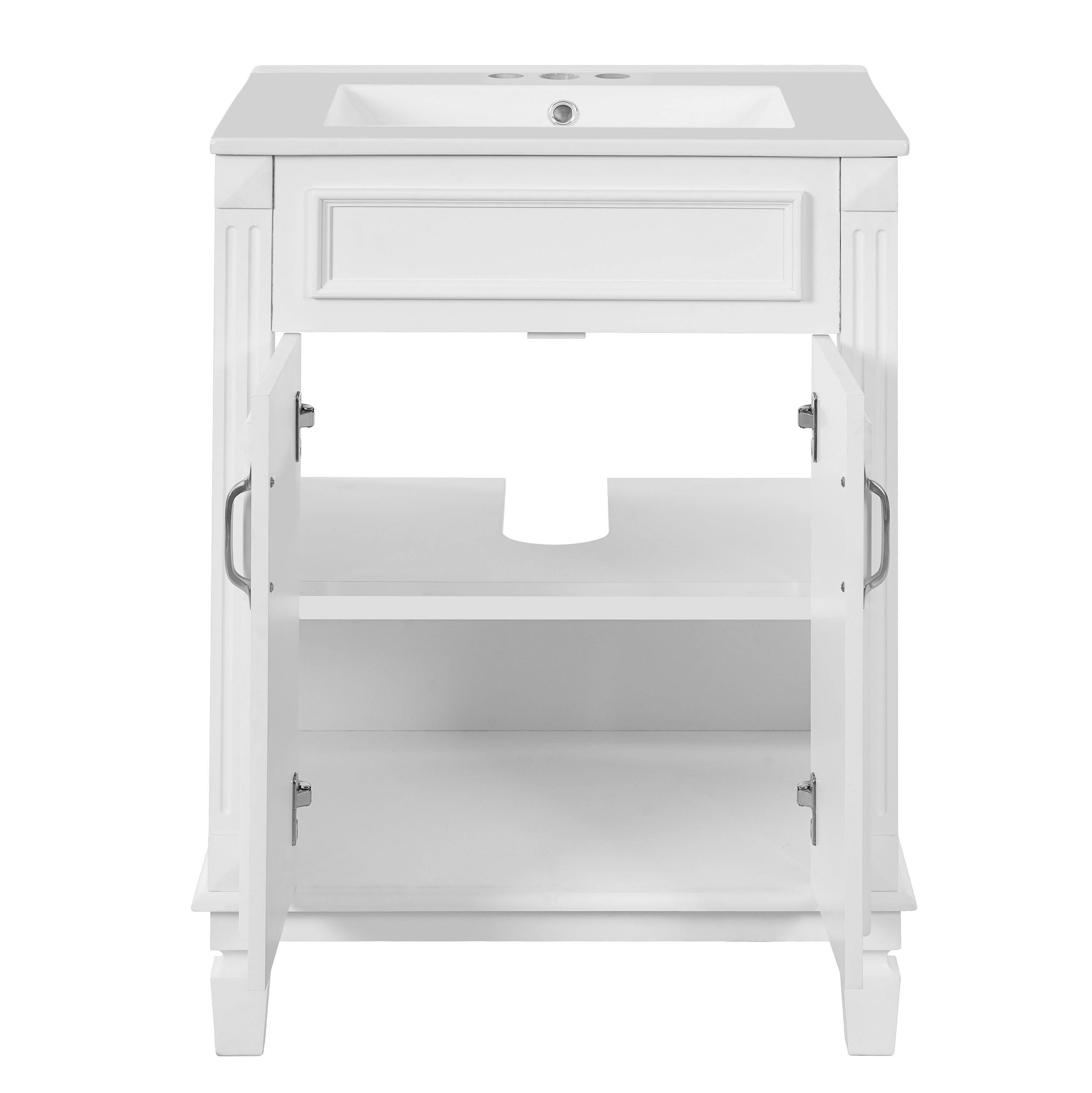 Alt View 9. Boyel Living - 24 Inch Bathroom Vanity with Ceramic Sink Solid Wood Frame White - White.