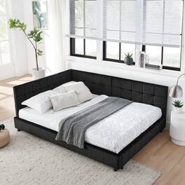 Anysun - Full Velvet Tufted Sofa Bed Frame - with Comfortable Backrest & Armrests for Bedroom or Living Room - Black