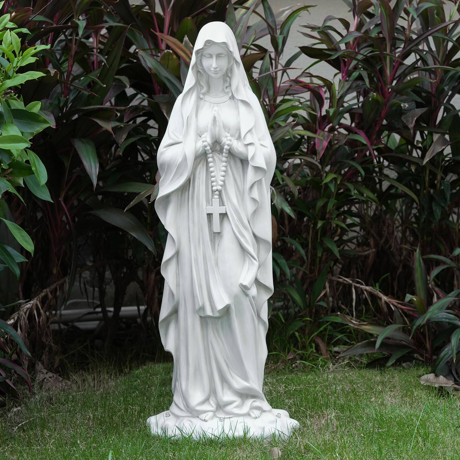 Front. Alchemy Casas - Virgin Mary Statue 31 Religious Garden Solar Outdoor Yard Patio Deck Home Entryway Hallway Sculpture.