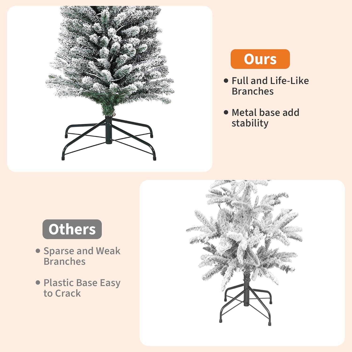 **Ours**
- Full and Life-Like Branches
- Metal base adds stability

**Others**
- Sparse and Weak Branches
- Plastic Base Easy to Crack