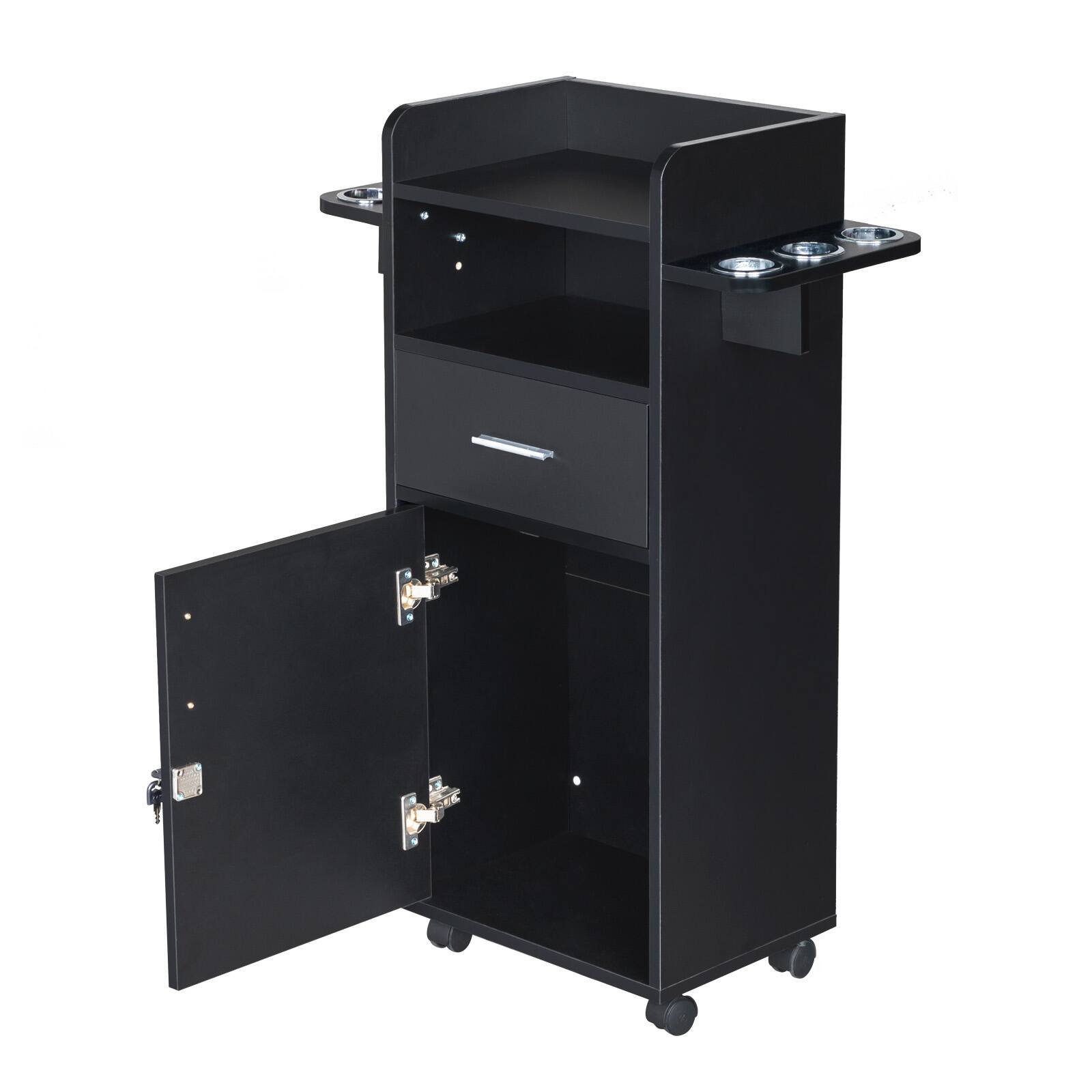 Back. Winado - Salon Trolley Cart with Wheels / Drawer Stylist Cart Barber Station for Beauty - Black.