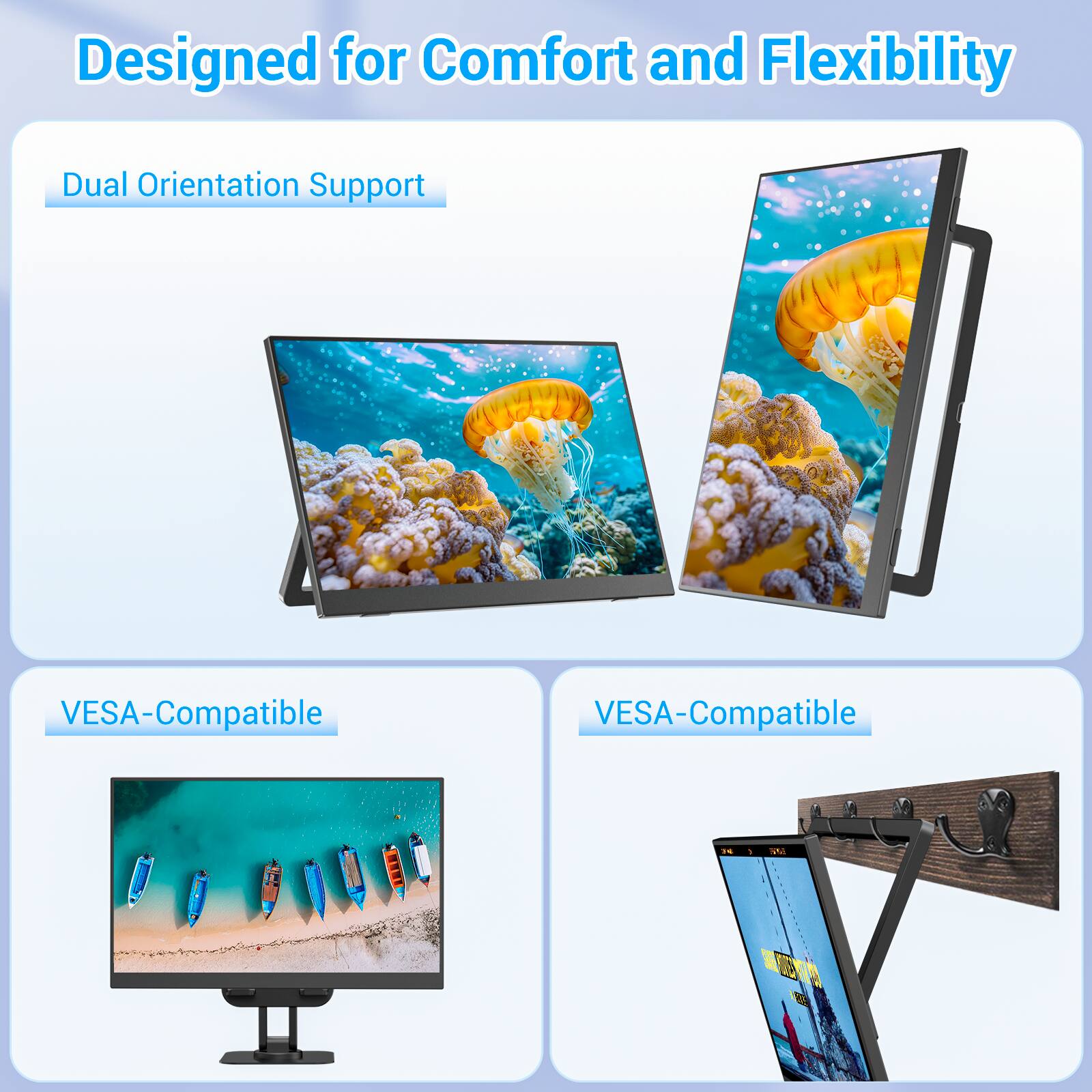 Designed for Comfort and Flexibility

Dual Orientation Support

VESA-Compatible

VESA-Compatible