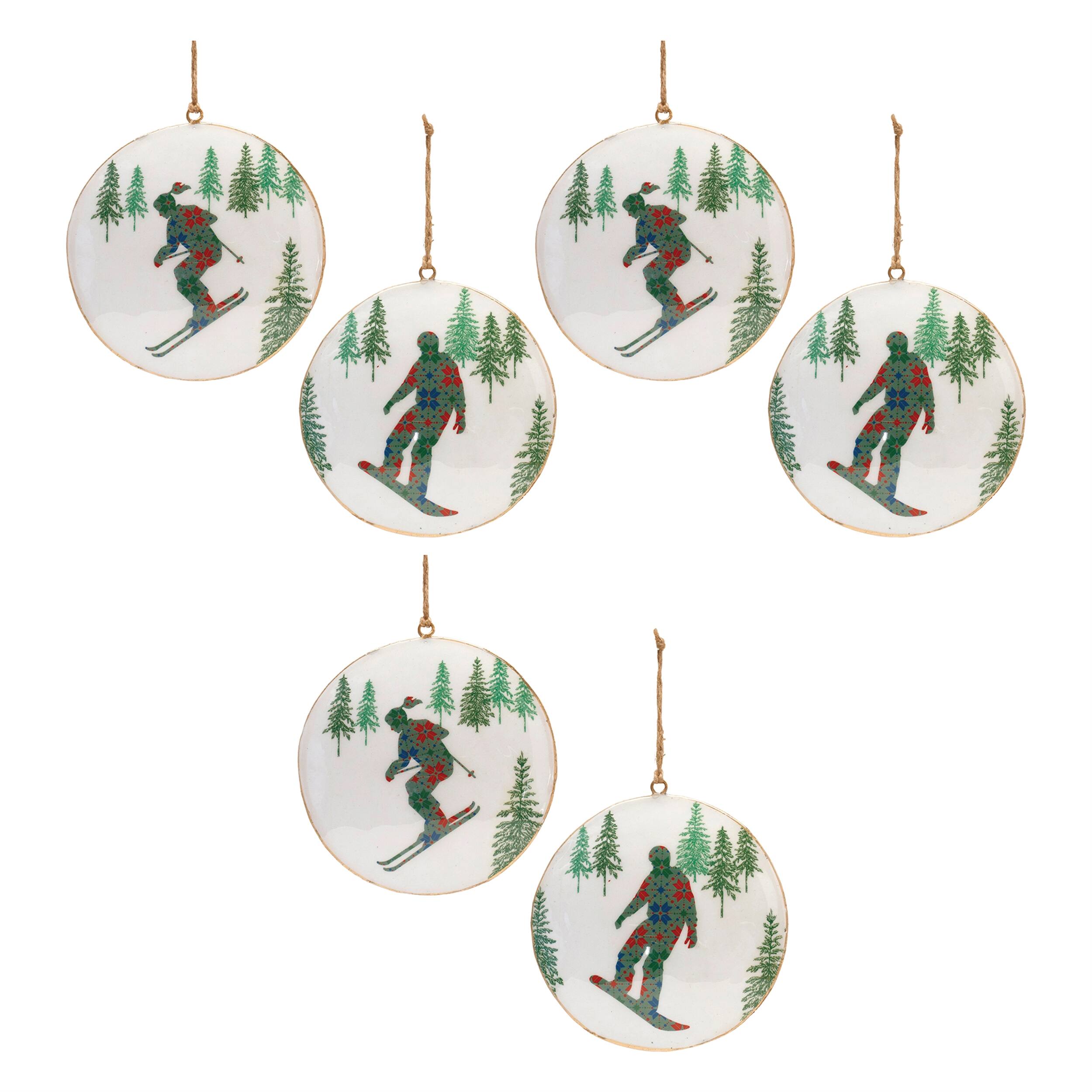 Alt View 3. BreeBe - Metal Snowboard Forest Disc Ornament (Set of 6) - Blue, Green, White.
