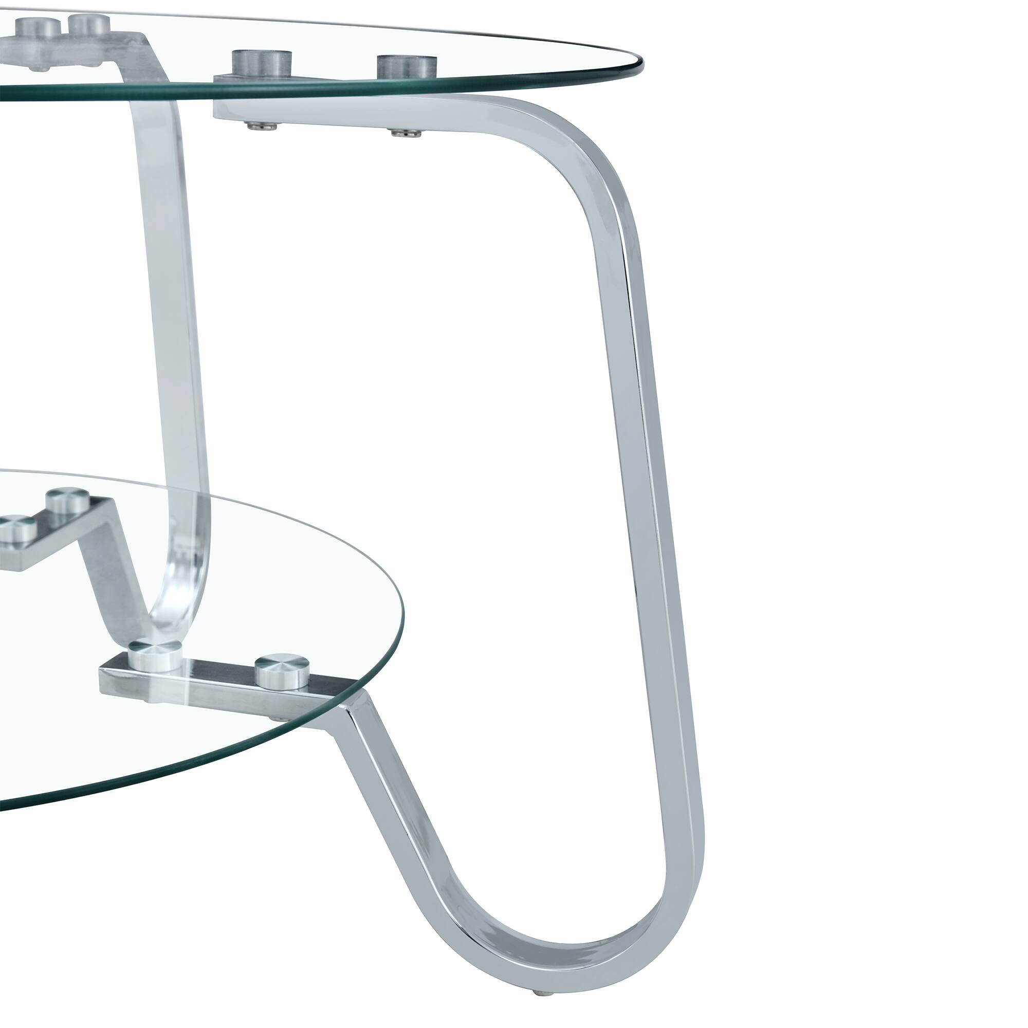 Alt View 8. Loheer - Loheer- 2.6x2.6 ft Square Tempered Glass Coffee Table 2-Tier Metal Frame Center Table for Modern Living Room - Silver.