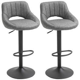Homcom - Bar Stools Set of 2, Swivel Bar Height Barstools Chairs with Adjustable Height, Round Heavy Metal Base, and Footrest - Gray