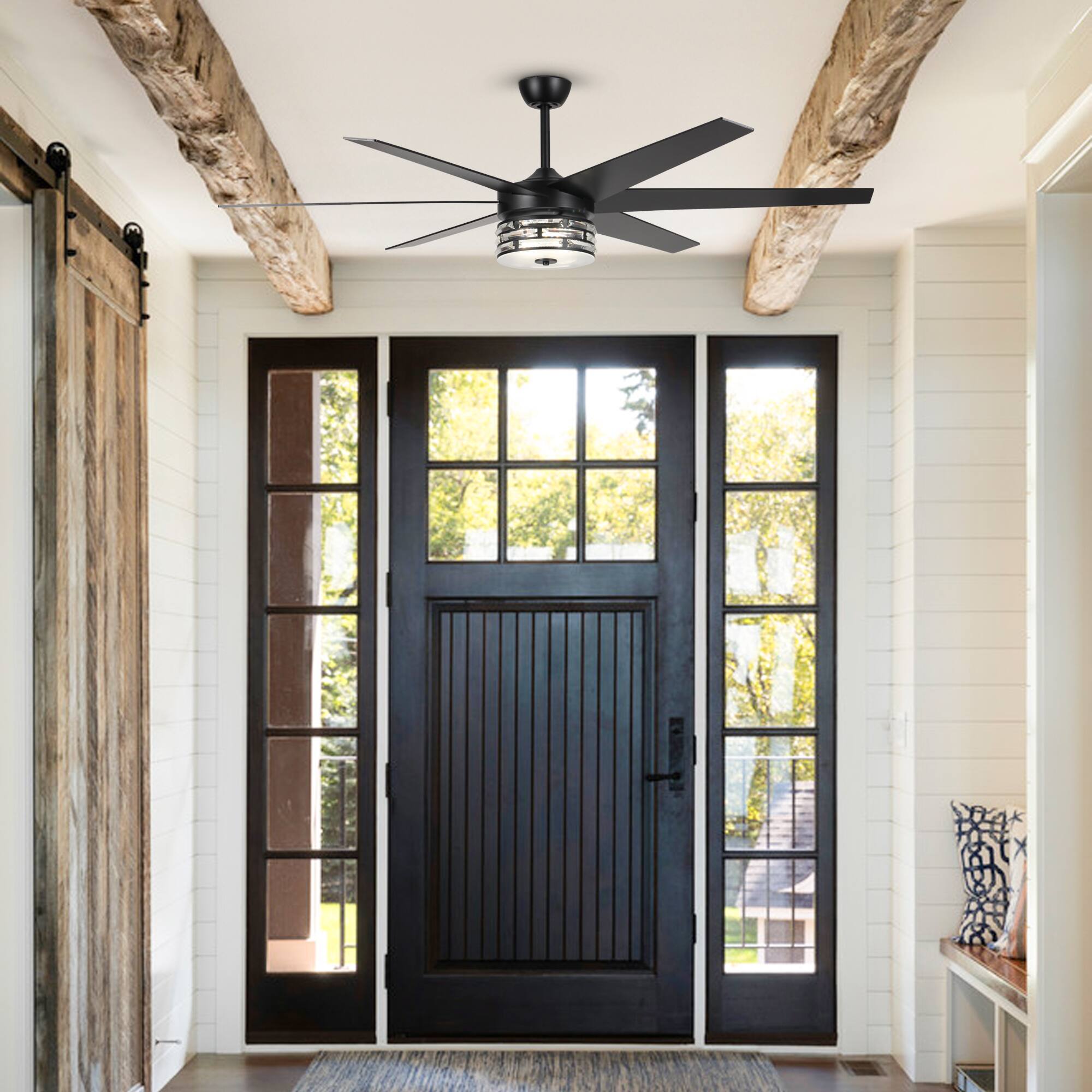 Back. Parrot Uncle - 70-inch Matte Black Ceiling Fan with LED Light and Remote Control - Black.