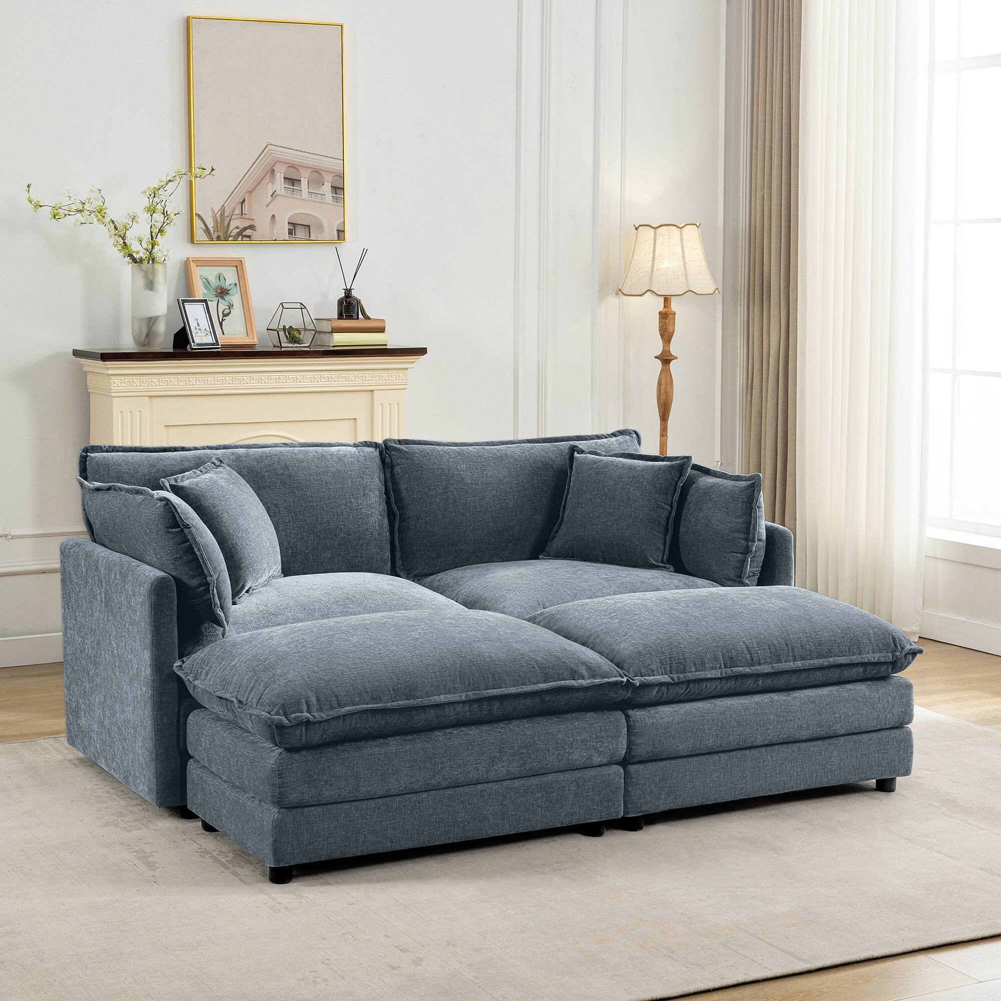 Front. KERDOM - KERDOM Modular Sectional Sofa with Pillow & Armrest, Convertible Sleeper Chaise, Comfortable Padded for Living Room Apt - Blue.