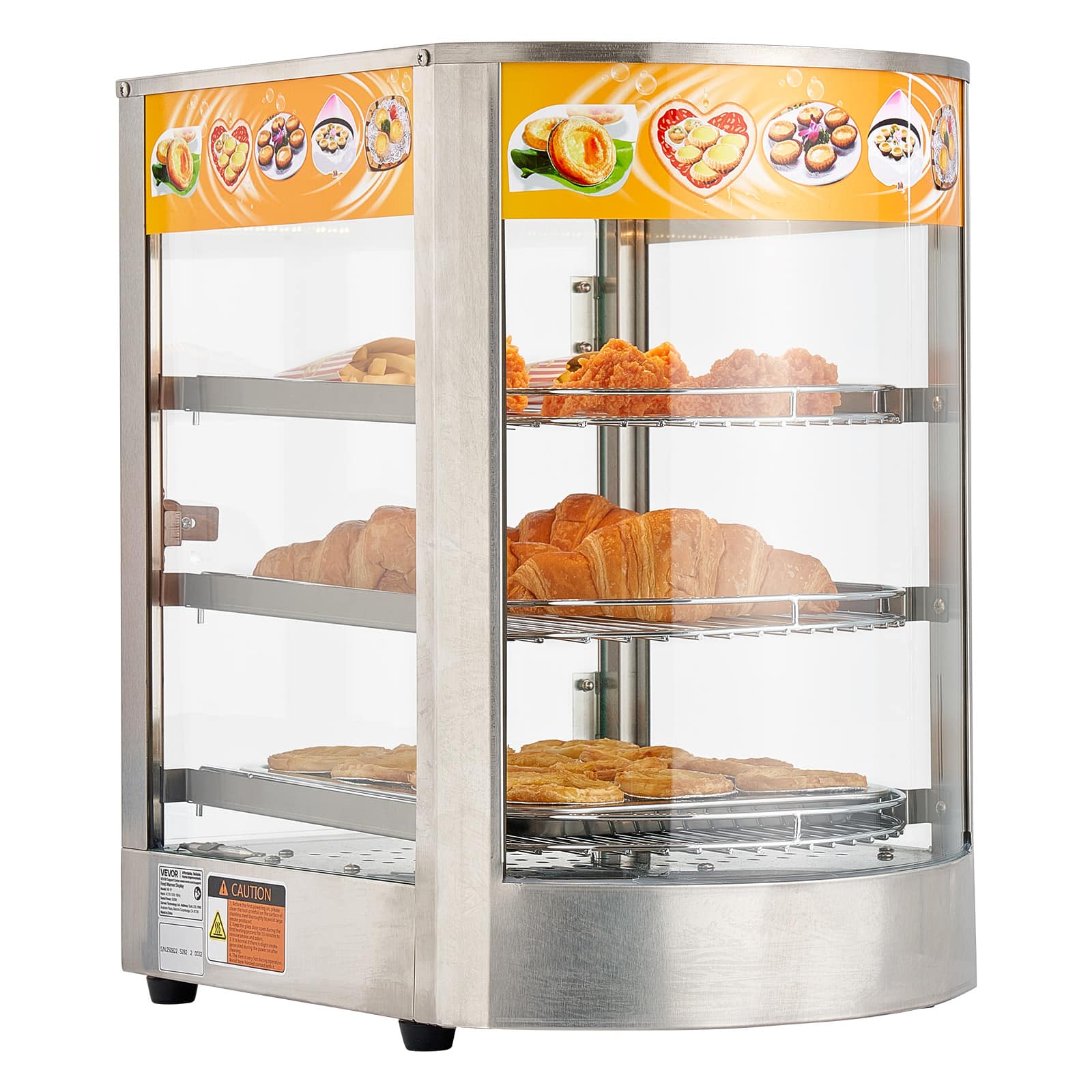 VEVOR - 3-Tier Commercial Food Warmer Display, 800W Food Display Warmer with LED Light, Adjustable Shelf and Stainless Steel - Stainless steel color