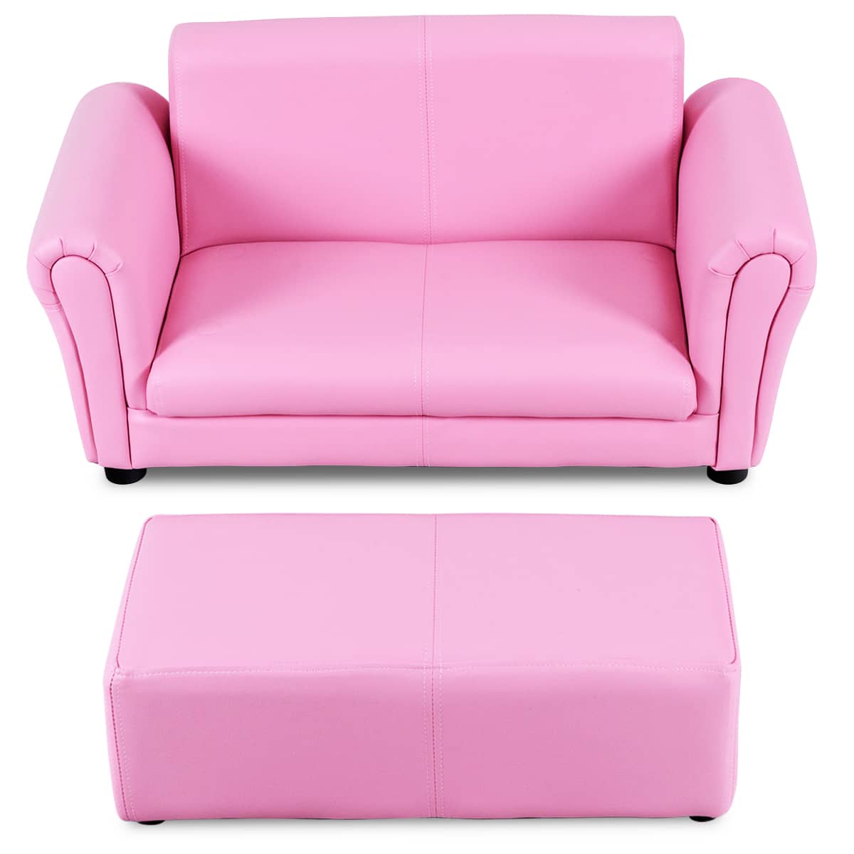 Costway - Pink Kids Sofa Armrest Chair Couch Lounge Children Birthday Gift w/ Ottoman - Pink