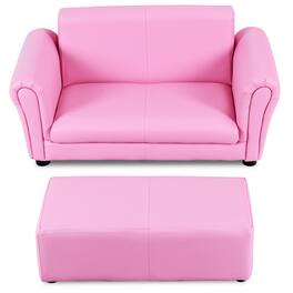 Costway - Pink Kids Sofa Armrest Chair Couch Lounge Children Birthday Gift w/ Ottoman - Pink