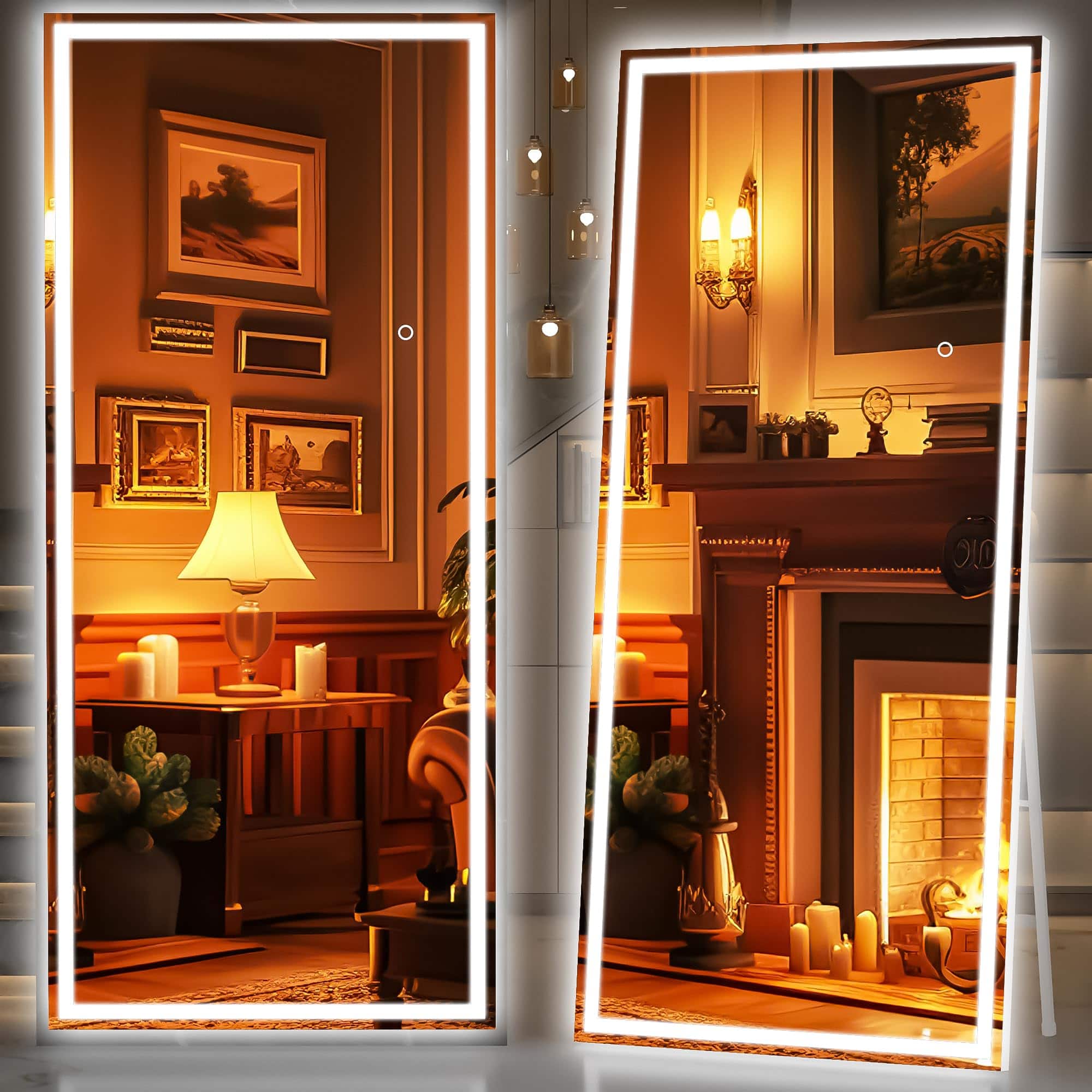 Hanke - Full Length Mirror With Lights X 15 Led Floor Body Dressing Standing Hanging Mounted For Living Room Bedroom - White 83"L x 36"W