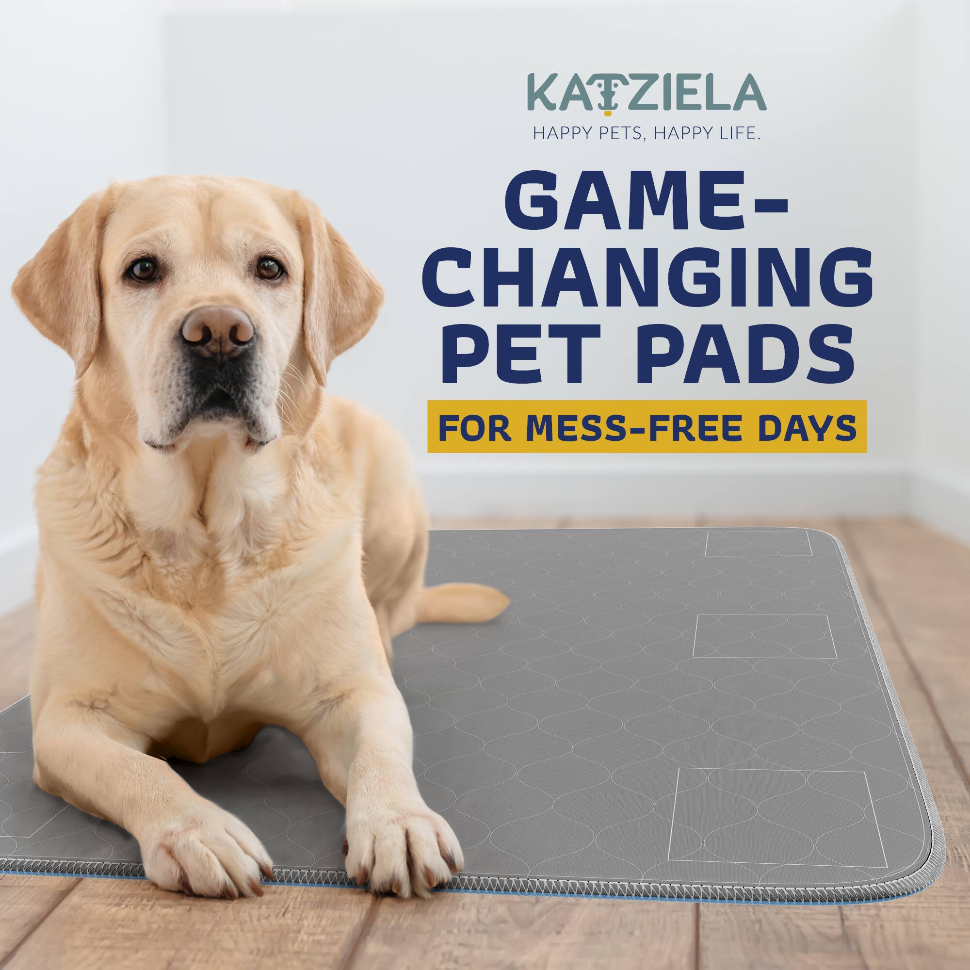 KATZIELA  
HAPPY PETS, HAPPY LIFE.  
GAME-CHANGING PET PADS  
FOR MESS-FREE DAYS