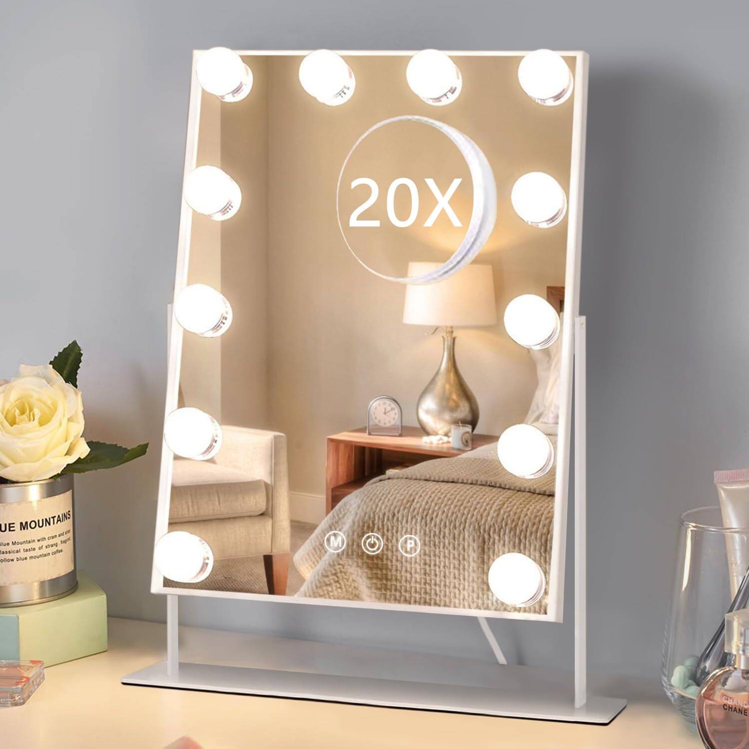 Cedar Assembly - Mirror Lighted Magnifying Vanity Makeup Hollywood Multi-Color Dimmable Premium Quality Perfect For D - 17.3"L x 13.1"W