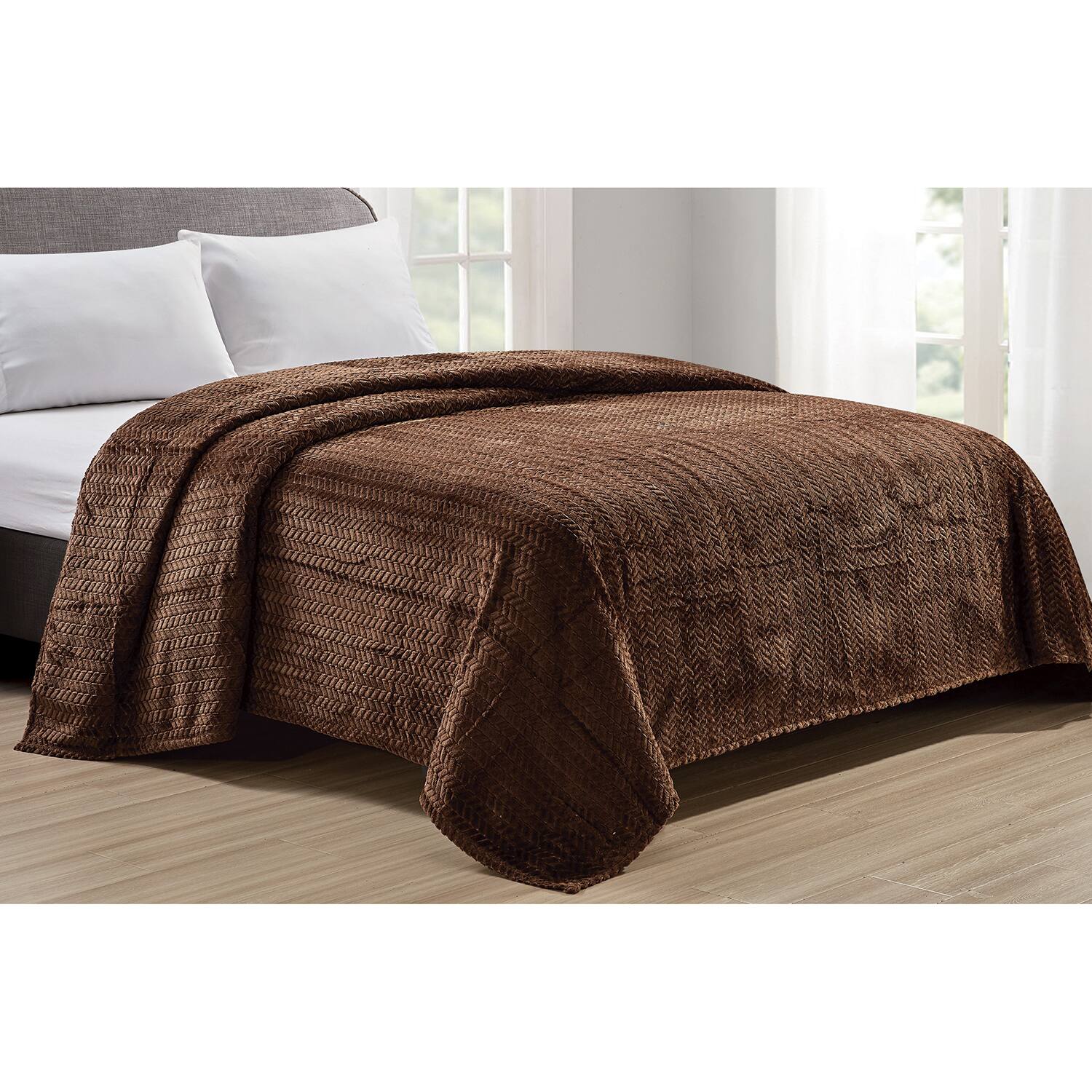 Alt View 1. Noble House - Plazatex Chevron Braided Stylish Soft Comfortable and Lightweight All Seasons Blanket King Choclate - Chocolate.