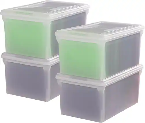 Front. IRIS USA - IRIS USA 44Qt Plastic File Box, Stackable Nestable, Pearl, 4Pk.