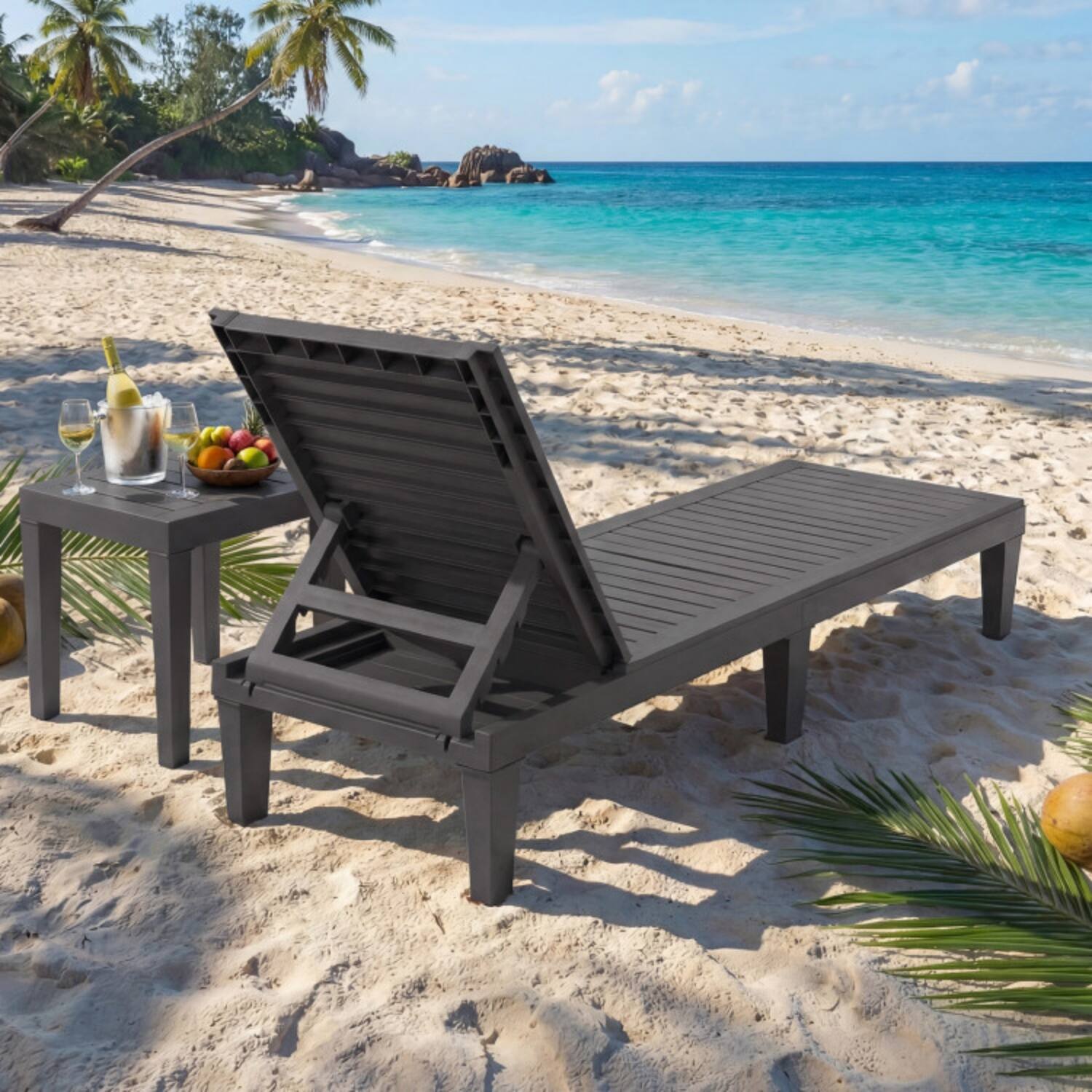 Alt View 2. Mondawe - Outdoor Chaise Lounge Chair w/ 5-Position Backrest 400 lbs 75" PP Material Grey - Gray.