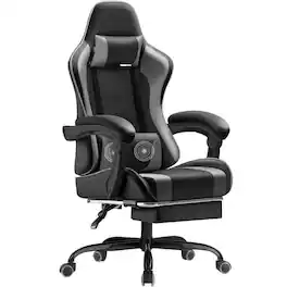 Homall - Gaming Chair Massage Ergonomic Chair PU Leather Height Adjustable Racing Chair with Footrest & Lumbar Support - Gray