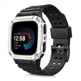 Kitcheniva - Rugged Sport Watch Bands Protective Case For Fitbit Versa 4/3/2/1/Lite - Black Silver
