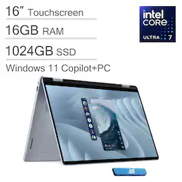 Dell - 16 Plus 16" FHD+ 2-in-1 Touchscreen AI PC Laptop - Copilot+ PC - Intel Core Ultra 7 256V - 16GB RAM - 1TB SSD - IST HUB - IST HUB - Ice Blue