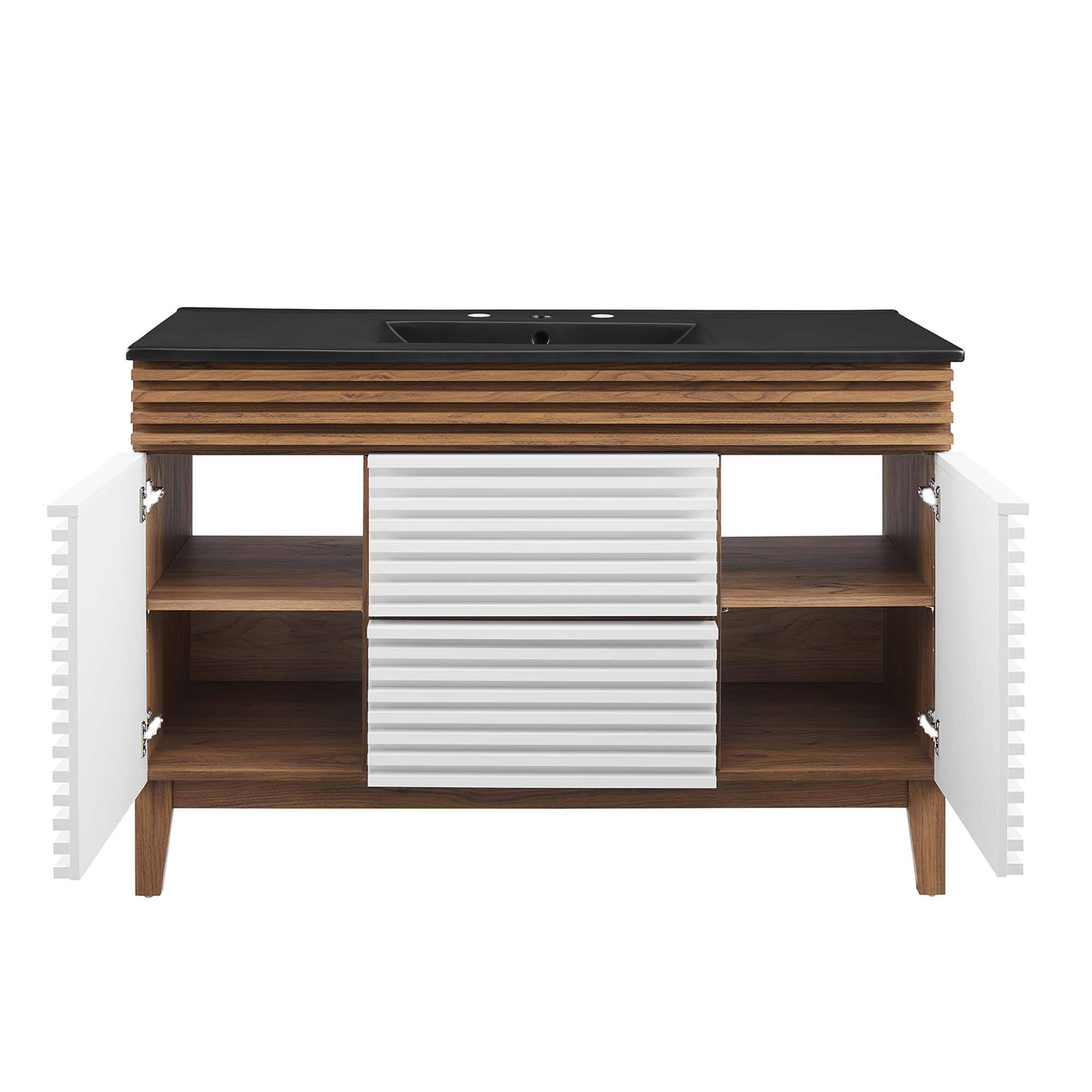 Alt View 5. Modway - Render 48" Bathroom  Vanity with Black Basin Included - White Walnut Black.