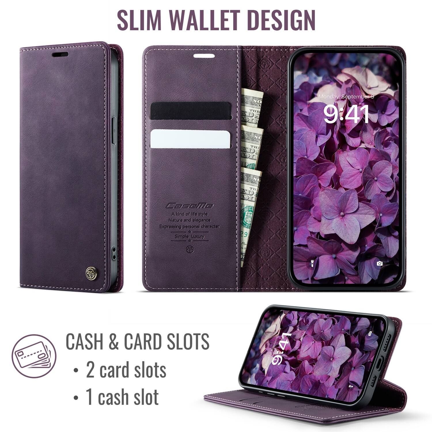 SLIM WALLET DESIGN

Monday, September 9:41

Coselle
A kind of life style
Nature and elegance
Expressing personal character
Simple Luxury

CASH & CARD SLOTS
- 2 card slots
- 1 cash slot